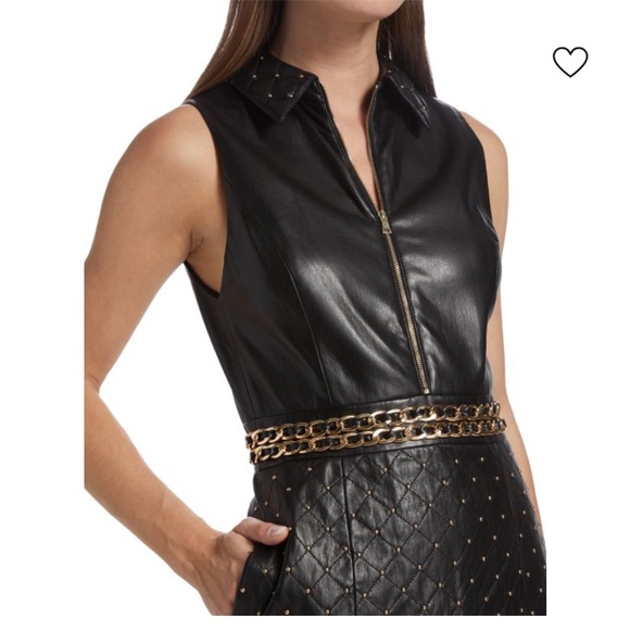 Alice + Olivia Black Leather Mini Dress with Gold Details - Picture 3 of 7